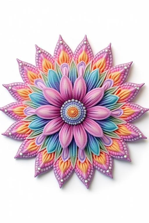 Handmade diamond painting of a colorful blossom mandala